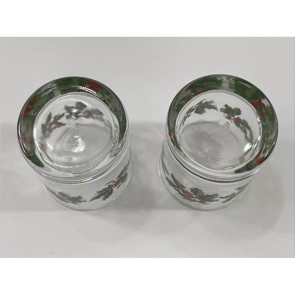 Set Of 2 Vintage Christmas Shot Glasses Tea Light Candle Holders Holly Berry - Picture 4 of 4